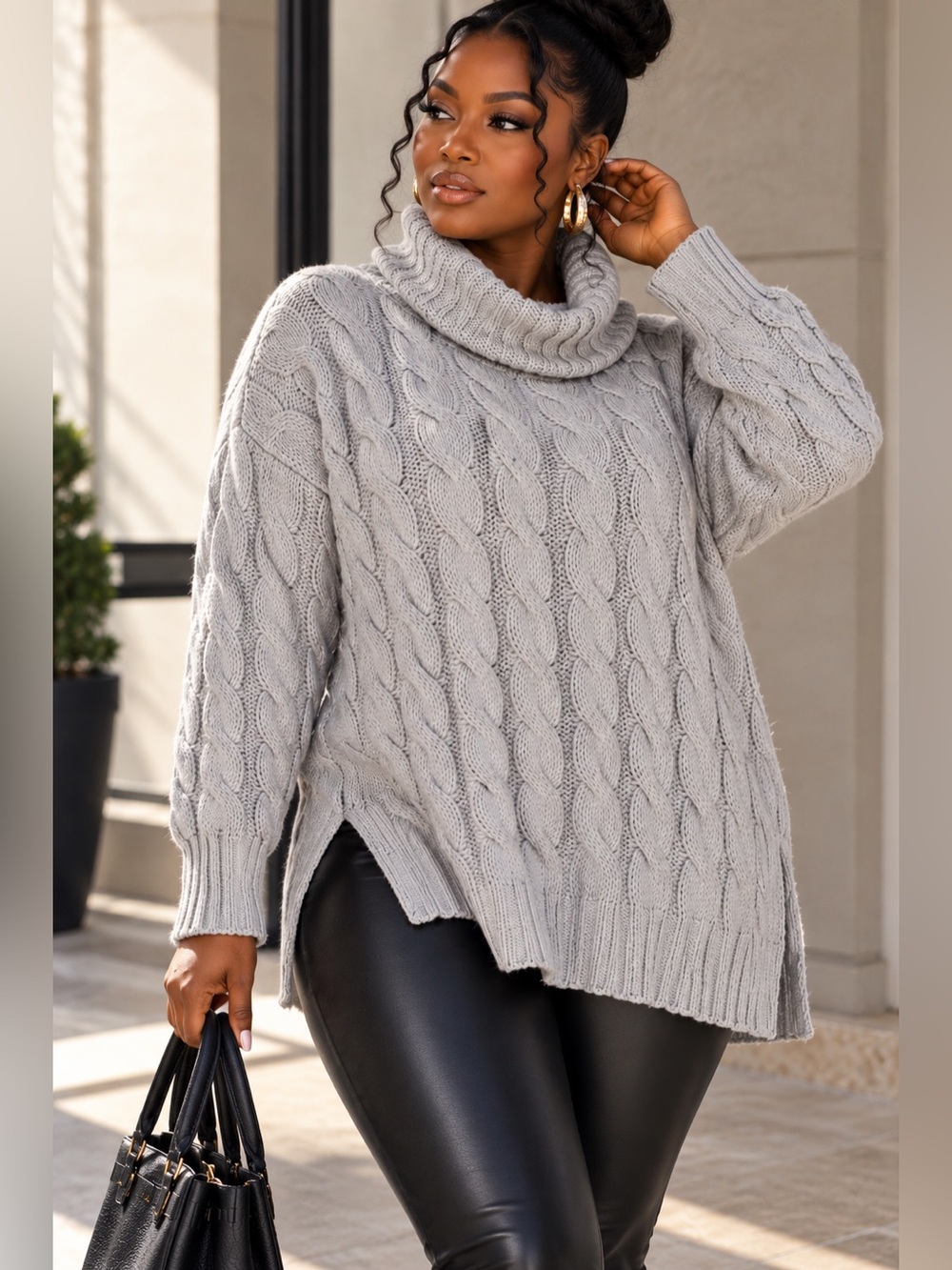 Banana Republic Gray Cable Knit Cowl Neck Oversized Sweater
